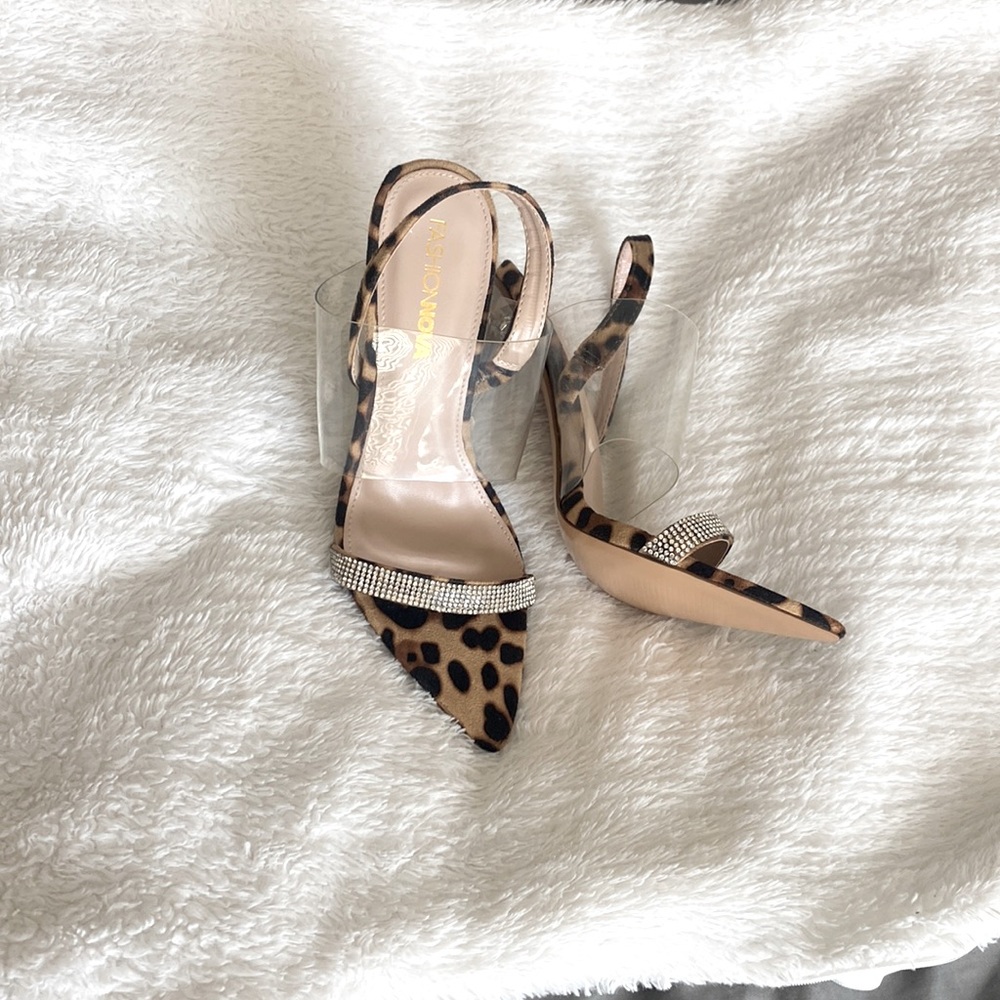 NEVER WORN Sexy Animal Print & Rhinestone Heels